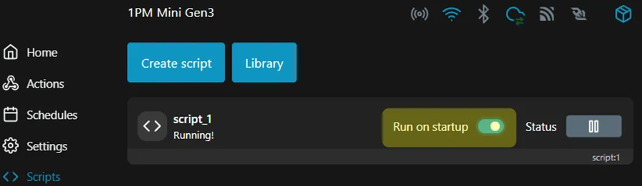 Script list showing a script set to start automatically