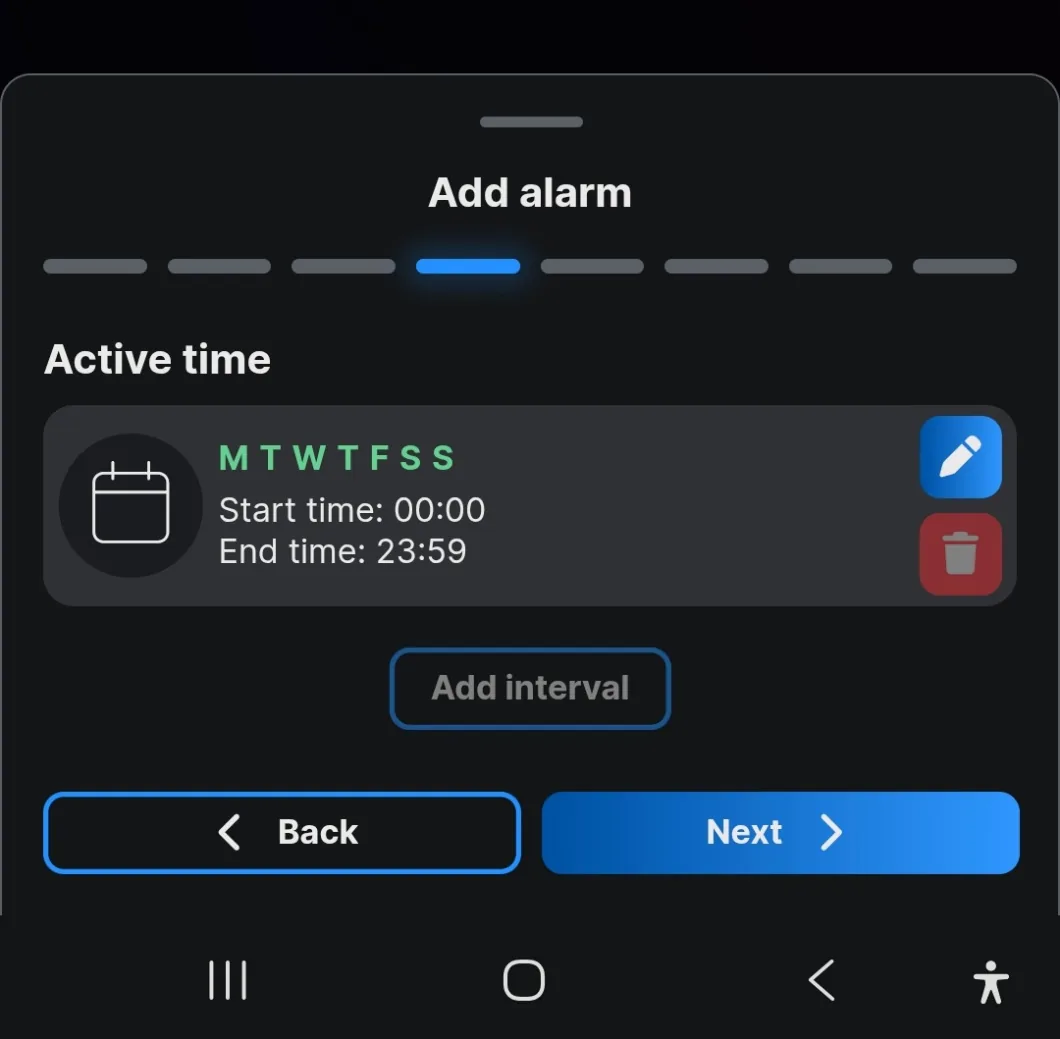 An active time interval covering every day from 00:00 to 23:59