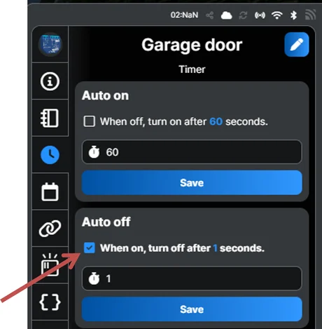 Timer settings in the app with Auto-Off enabled and set to one second