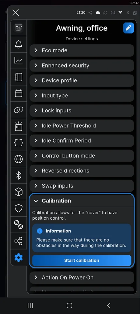 Calibration screen in the app