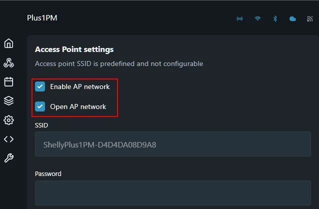 Access point settings showing the device SSID that contains the MAC address