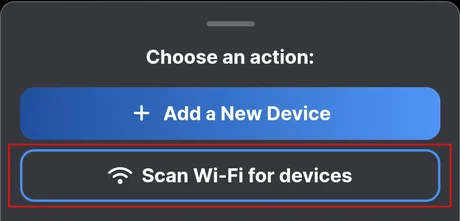 The Choose an action popup when adding a device from the app