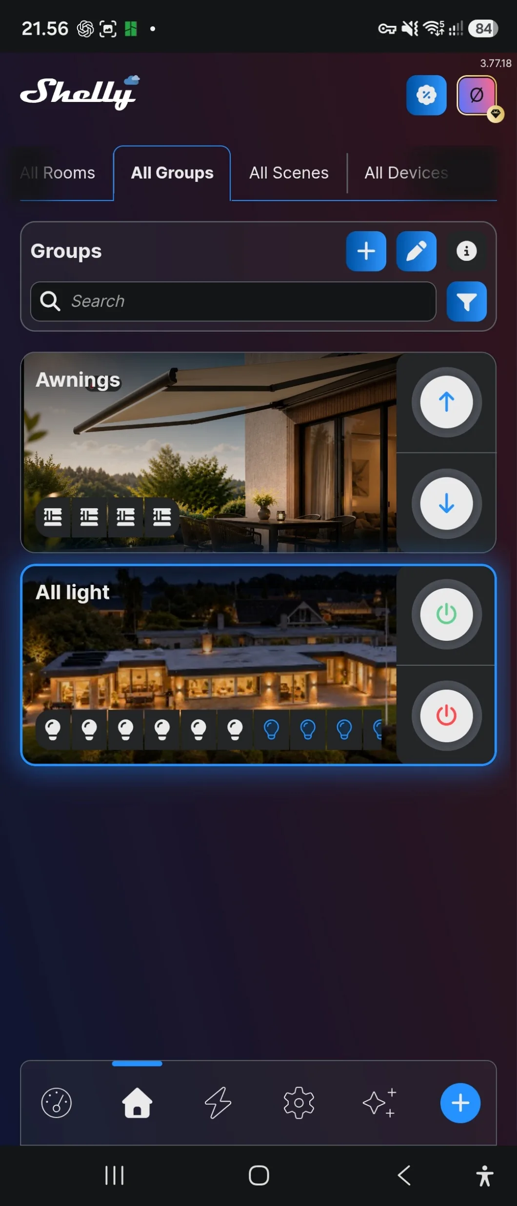 The All Groups tab with two existing groups and the plus button