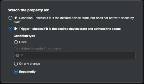 The Repeatedly condition type selected in the app