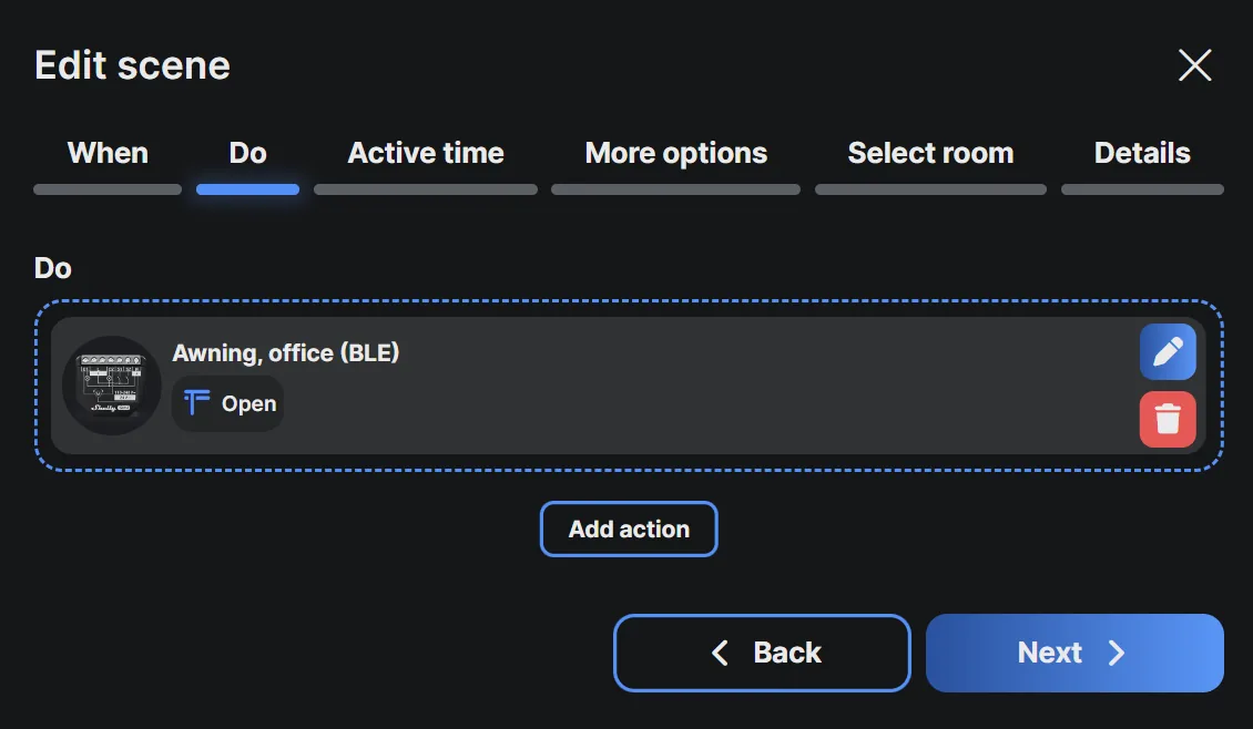 The Do tab with a single device action added
