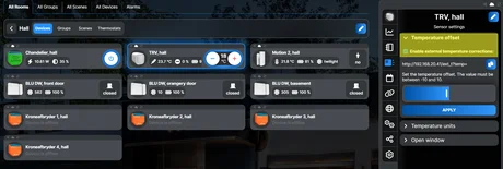 Temperature offset setting in the app