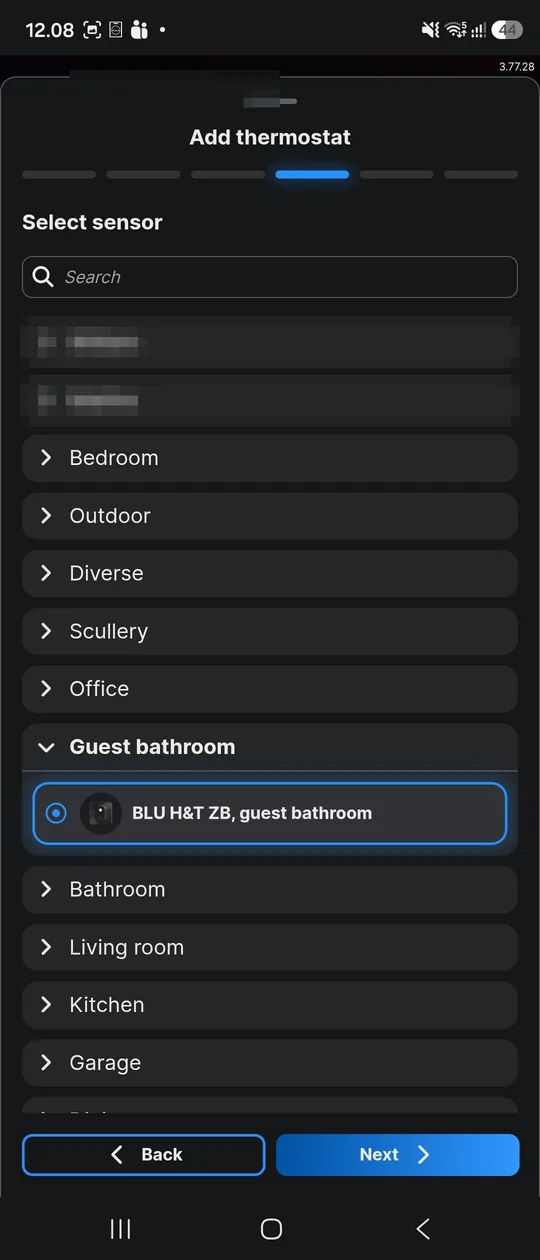 Selecting the room sensor