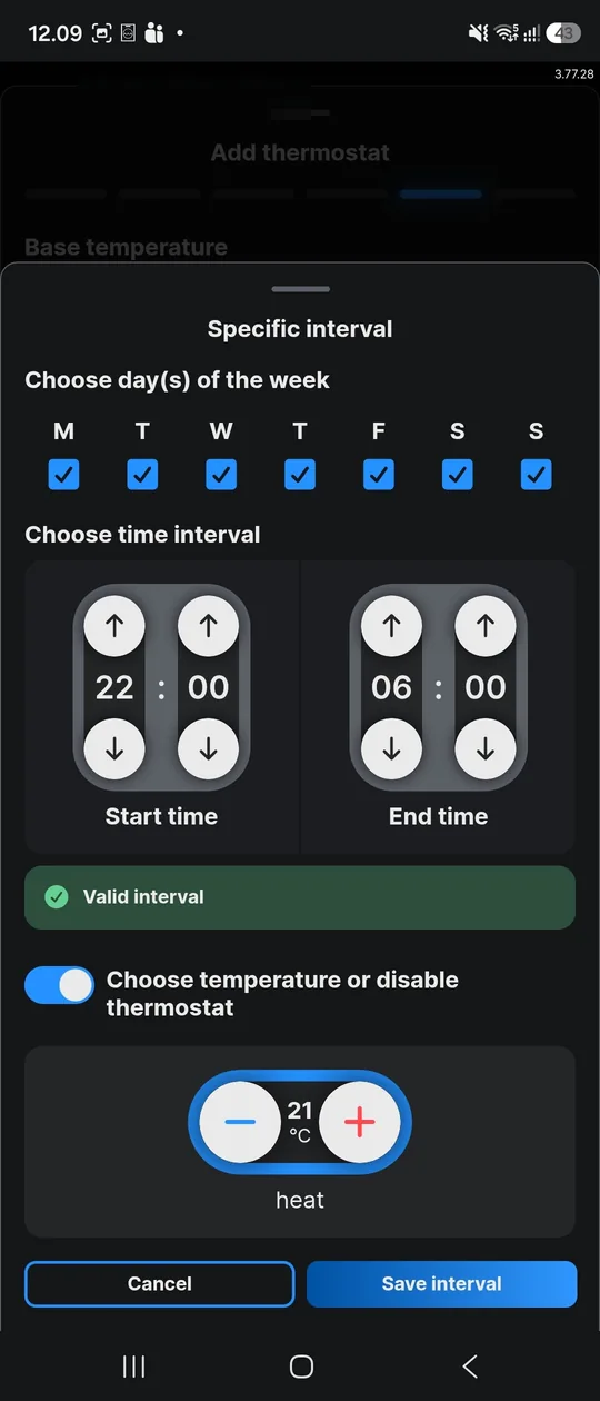Adding an interval