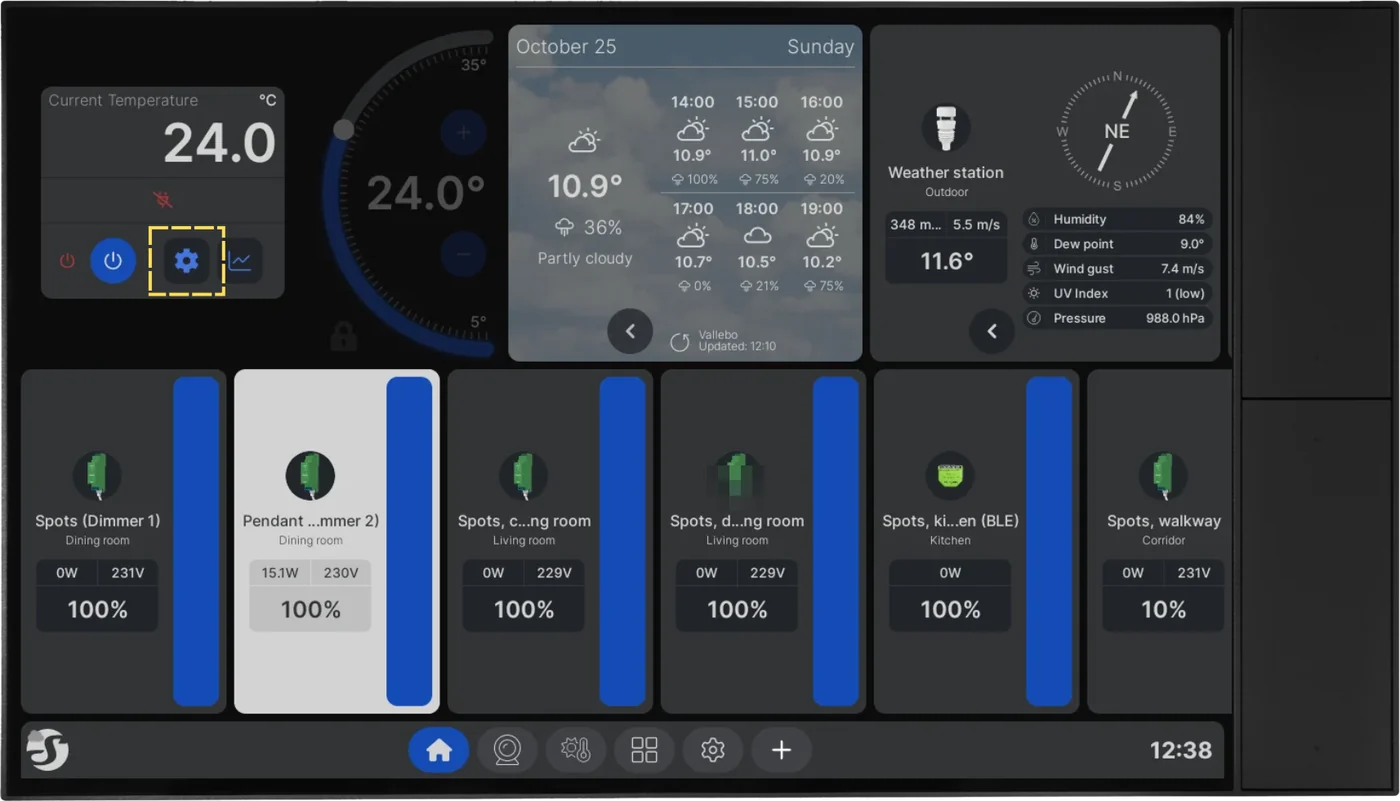 Thermostat icon on the temperature card