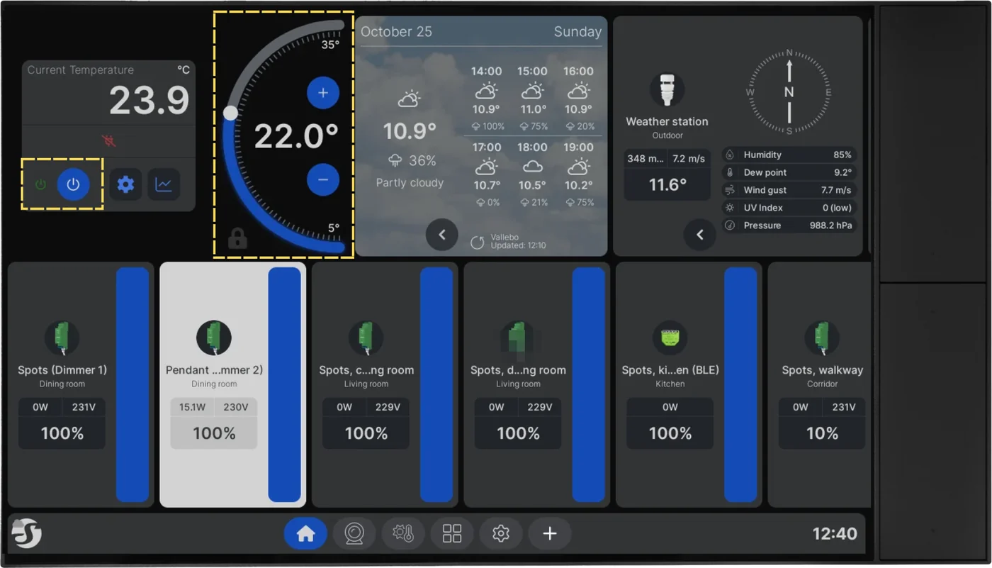 Target temperature on the Wall Display thermostat