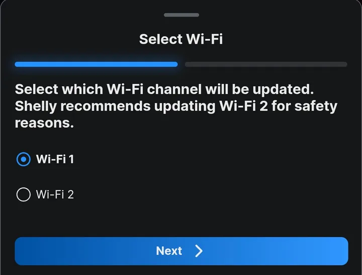 Select Wi-Fi dialog with Wi-Fi 1 chosen